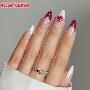 Lot de 32 <span class=keywords><strong>faux</strong></span> ongles longs en amande, avec fleurs 3D, en gel souple, à presser, avec colle – Vente en gros - Product Image 1