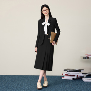 Women's Black Suit Set Midi Skirt Full Sleeve Office Lady Anti-Wrinkle Polyester Spring Autumn Formal Work Attire - Product Image 4