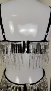 Abito da festa di compleanno abiti da sera da sera Sexy abito da sera lungo da donna senza schienale con nappe nere - Product Image 4