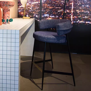 Kursi <span class=keywords><strong>Bar</strong></span> oranye Mediterania dengan sandaran, ketinggian tetap, bingkai logam kursi kain Nordic - Product Image 4