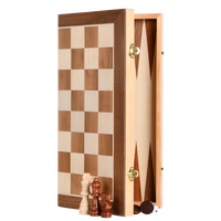 Jeu de société pliable 3-en-1 en placage de bois de 39 cm : Échecs, Dames, Backgammon – Jouet éducatif de luxe certifié pour enfants et adultes, idéal pour les voyages