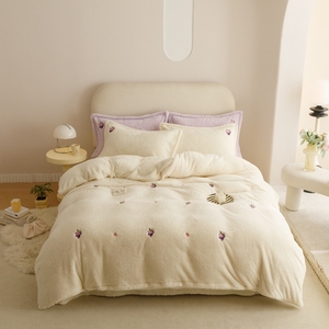 Custom Embroidery Imitation <strong>Teddy</strong> <strong>Fleece</strong> 4PCS Bedding Set Bedsheets Antistatic Thickened Bed <strong>Sheets</strong> Duvet Cover Set Pillowcase - Product Image 2