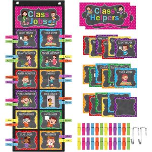 Tablero de tareas para el aula con tarjetas, clips y ganchos para ayudantes de clase de 6 a 8 años - Product Image 1