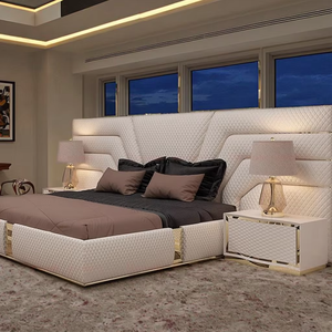 ชุดเฟอร์นิเจอร์ห้องนอนดีไซน์หรูหราทันสมัยจาก Lj Furniture เตียงคิงไซส์หุ้มหนังแท้ - Product Image 3