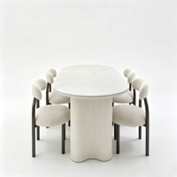 Table à manger ovale en pierre frittée OEM personnalisée avec pieds côtelés, faible MOQ, ensemble de tables à manger pour restaurant et café