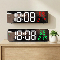 Horloge murale numérique électronique silencieuse moderne avec miroir LED, température, humidité, alarme, hygromètre en plastique, veilleuse, USB/piles AAA