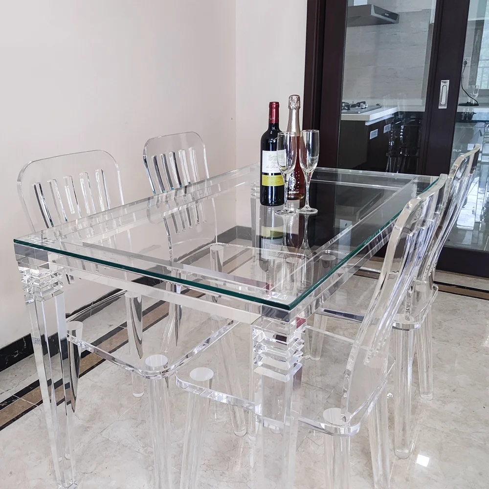 Mesa de jantar de cristal acrílico redondo, venda imperdível