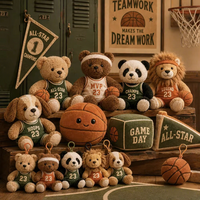 Porte-clés personnalisé en peluche rétro vintage, motifs basketball, ours, panda, lion, fanion, poupée en peluche douce, fournisseur en gros