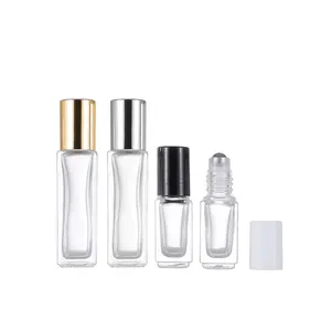 Empty 3ml 5ml 10ml Rectangle Thick Bottom Perfume Glass Square Roll On Bottle With Stainless Steel Roller For Essential Oil