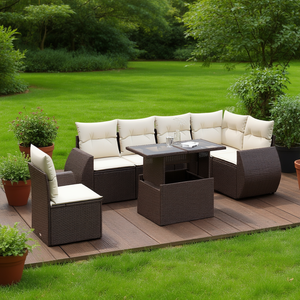 7 Piece Modular Brown Pe <b>Rattan</b> Garden <b>Sofa</b> Set Comfortable Outdoor Seating - Product Image 2