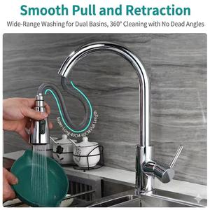 <span class=keywords><strong>Robinet</strong></span> de cuisine moderne rotatif avec douchette extractible flexible en acier inoxydable, eau chaude et froide - Product Image 5