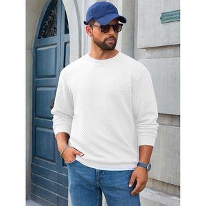 2025 Sudadera de cuello redondo antiarrugas para hombre Jersey acolchado con textura de diamante manga larga sólido Casual moda 6XL - Product Image 4