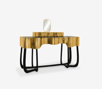 Bocadolobo Coiffeuse de maquillage dorée haut de gamme Table de vanité en or de luxe avec miroir Table de vanité en forme de vague unique pour chambre à coucher