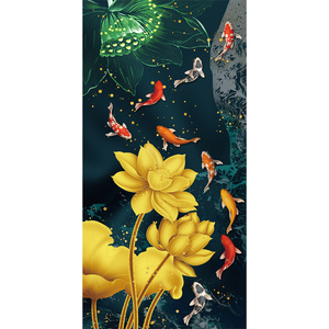 Thiết kế cá in trên vải và poster cho trang trí nhà hoa sen vàng, lá sen xanh và một nhóm các bức tranh cá koi và nghệ thuật treo tường - Product Image 6