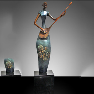 Bronze Figure Sculpture Playing Wind Instrument Handmade Office Decor HX226 - Product Image 1