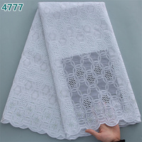 Tissu en dentelle de coton africain blanc pur de haute qualité avec strass, 5 yards, dentelle suisse en voile en gros pour robes féminines 4777