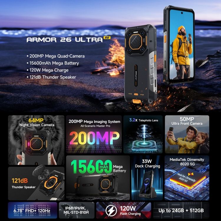 Ulefone Armor 26 Ultra Rugged Phone 12gb+512gb, 6.78 Inch, 5g