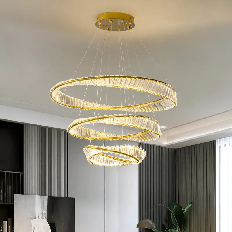 Decorazione oro creativo anello rotondo lampadario di cristallo a LED per la hall dell'hotel luci pendenti da pranzo