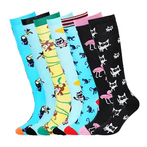 Calcetines deportivos con estampado de animales para mujer, por sublimación medias de compresión, hasta la rodilla, para correr, 20-30mm Hg, venta al por mayor