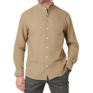 Kemeja campuran Linen pria musim gugur kualitas tinggi kaus bisnis bergaris lengan panjang kasual Premium 95% Linen 5% poliester pria - Product Image 5