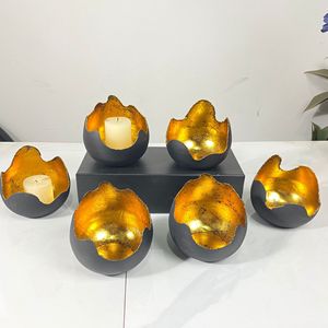 Egg <b>Shaped</b> Iron Candle Holder Black Gold Interior Heat Resistant Home Decoration Candlestick for <b>Block</b> Candles - Product Image 1