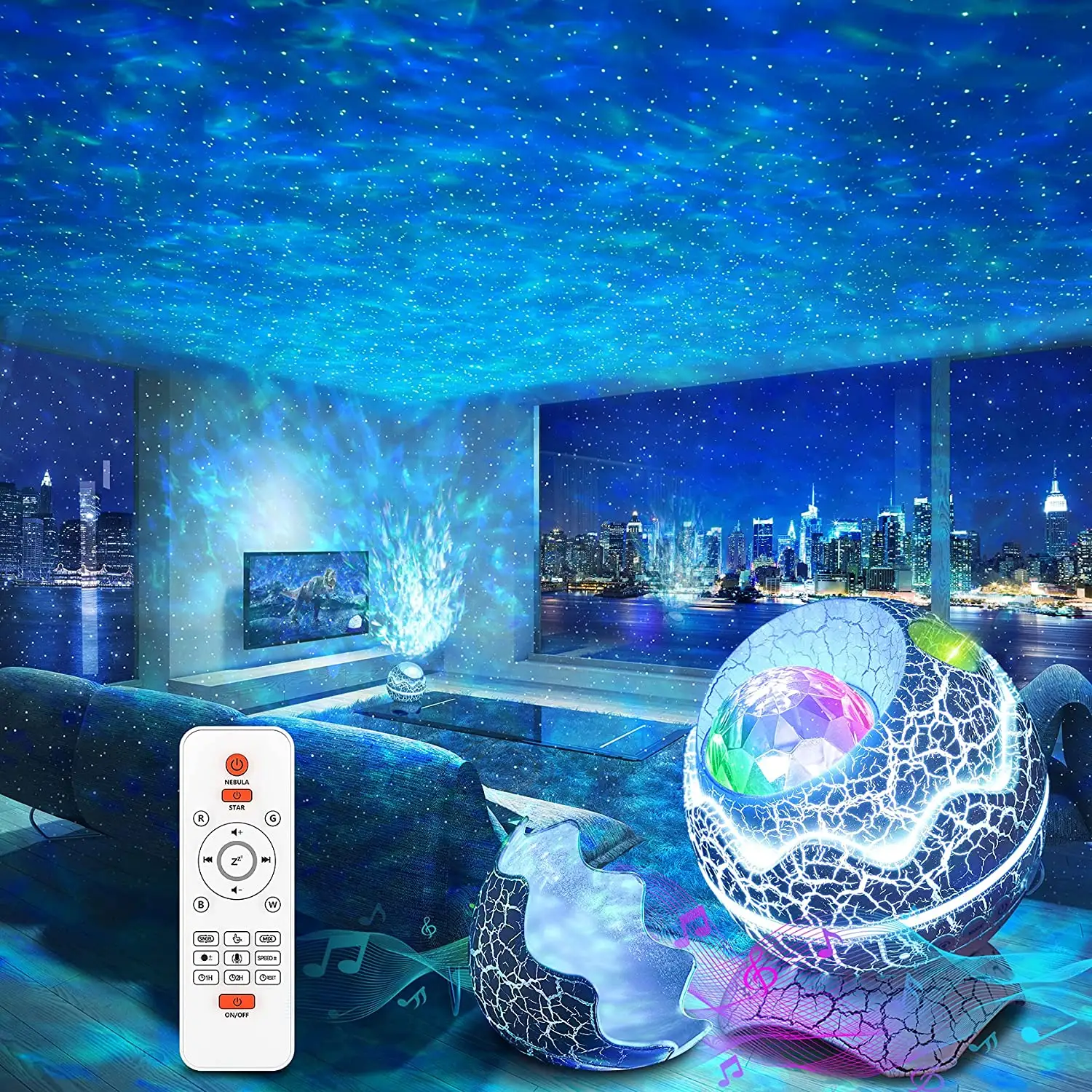 Star Galaxy Projector Remote Control White Noise BT Speaker 14 Colors LED Night Lights for Kids Room Home Party Decor Bedroom