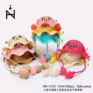 Sombrero de Paja con Cara Sonriente de Dibujos Animados para Niños, Talla Única, Ropa de Playa - Product Image 1