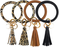 Rond grand léopard tournesol bracelet en cuir bracelet cercle gland bracelet porte-clés bracelet