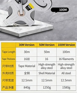 ตลับเมตรแบบม้วนเก็บอัตโนมัติ 100 ม. แบบเมตริก ใบมีดสแตนเลส ระบบล็อคคันโยกแบบกลับอัตโนมัติ ตัวเรือนโลหะ แบบสองด้าน - Product Image 5