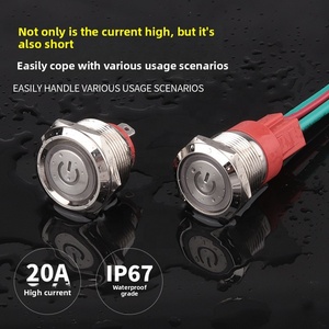 Interruttore <span class=keywords><strong>a</strong></span> pulsante metallico ad alta corrente 20A, ripristinabile, impermeabile IP67/IP68, con LED, accensione/spegnimento, 12mm/16mm/19mm/22mm - Product Image 3