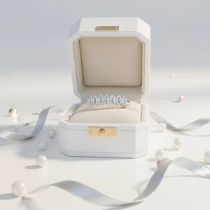 Bague de fiançailles en or massif de haute qualité 18 carats 14 carats or blanc 5*3 mm ovale <span class=keywords><strong>7</strong></span> pièces demi-pavé diamant de laboratoire - Product Image 3