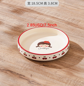 Ensemble de vaisselle en céramique avec motif de cerises et de filles de dessins animés, compatible avec le micro-ondes, bols et assiettes en porcelaine, services de table pour la maison et la cuisine - Product Image 4