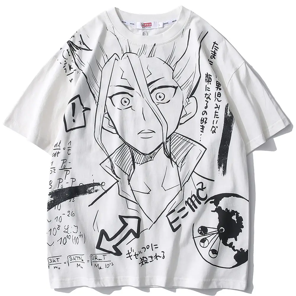 Men's Tee Shirts Japanese Anime Manga Kanji Painting Printed T Shirt Men Casual High Street Harajuku Fashion Streetwear