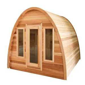 Hot sale 4 people Canadian red cedar wood outdoor triangle sauna room with 6kw Harvia stove
