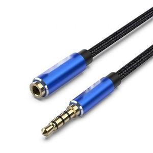 Cable estéreo de 3.5mm macho a hembra, 2m, color azul, ideal para conectar dispositivos de audio y transferir sonido. - Product Image 1