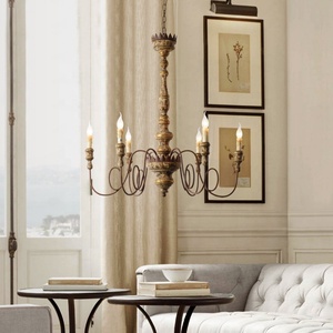 Plafonnier rétro en bois massif au style vintage, style américain et rétro, éclairage créatif classique, luminaire décoratif de <span class=keywords><strong>plafond</strong></span>, idéal pour un salon, une chambre à coucher ou un bureau - Product Image 1