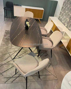 Table de <span class=keywords><strong>salle</strong></span> à <span class=keywords><strong>manger</strong></span>, meuble de <span class=keywords><strong>salle</strong></span> scandinave, Tables et chaises bon marché, en pierre gaufrée avec base métallique, à réduction 1 - Product Image 4