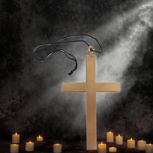 Collana con Crocifisso Grande in Oro per Anniversario, Croce da Sacerdote, Vampiro, Monaco, con Catena a Maglie, Accessori Religiosi per Travestimenti, Resina da Suora - Product Image 2