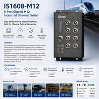 Switch Ethernet Industrial Gigabit de 8 Puertos Sin Administración M12 para Redes Ferroviarias y de Transporte