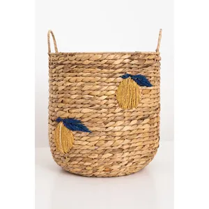 High Quality Water Hyacinth Sissy Boy <b>Basket</b> Oranges Medium With Handle OEM Hyacinth Laundry <b>Basket</b> Foldable Best Selling - Product Image 4