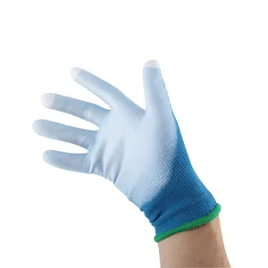 3 punte per dita schermo in fibra di rame Touch blu Nylon bianco Nylon rivestimento PU guanti di sicurezza da lavoro