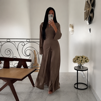 Ensemble Abaya Eid personnalisé Mexizo 2 pièces avec tunique fendue sur le devant et pantalon large pour les occasions quotidiennes du printemps