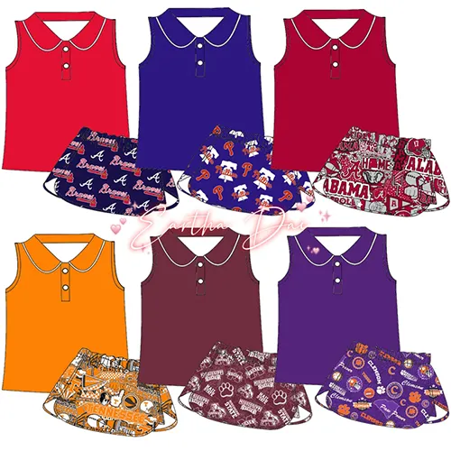 Nuovo design Atlanta braves ragazze toddle cotone estate due pezzi shorts set di vestiti estivi da bambina