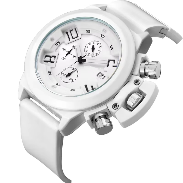 Sport Luxury Business Daily Quartz Chronograph Water Resistant Alloy Case Leather Band Men's Watch Black White Digital Display