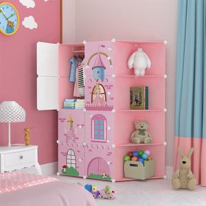 モダンコーナー家具 プラスチック製 ポータブル 子供用クローゼット キャビネット ベビー服 女の子向け 収納オーガナイザー棚 寝室用ワードローブ - Product Image 5