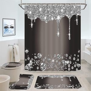 Ensemble de 4 rideaux de <span class=keywords><strong>douche</strong></span> en diamant scintillant avec tapis, rideaux de salle de bain modernes et luxueux, colorés et brillants, avec 12 crochets - Product Image 3