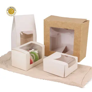 Оптовая продажа, белая коробка для выпечки кексов квадратной формы с окошком