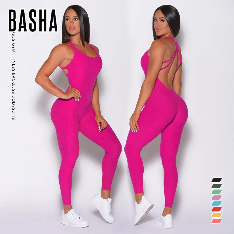 BASHAsports özel Yoga Fitness egzersiz Combinaison Femme Pantalon Backless Romper tek parça tulum Skims Bodysuit kadınlar için