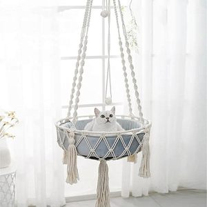 QJMAX tricoté à la main en macramé <span class=keywords><strong>chat</strong></span> hamac balançoire pour dormir et jouer <span class=keywords><strong>lit</strong></span> pour animaux de compagnie - Product Image 3