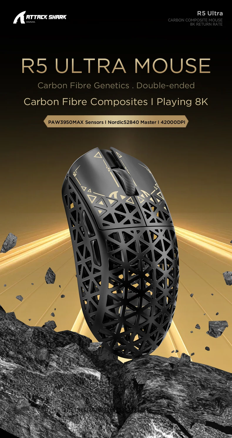 Attack Shark R5 8K Wireless Gaming Mouse - 42K DPI, Ultra